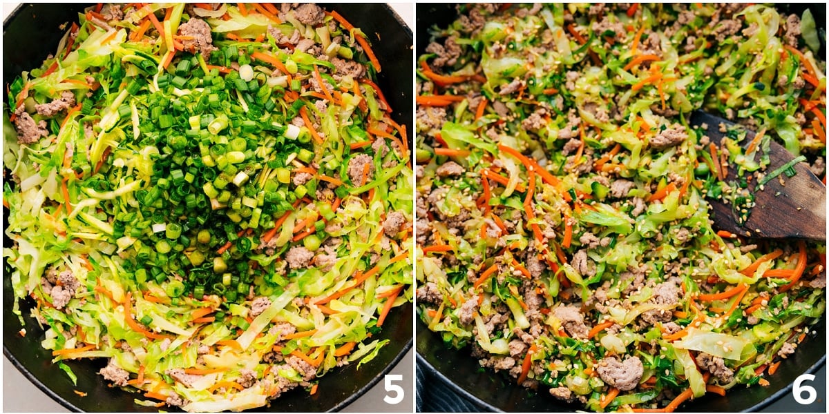 Adding green onions and sesame seeds to this one-skillet ground turkey stir fry.