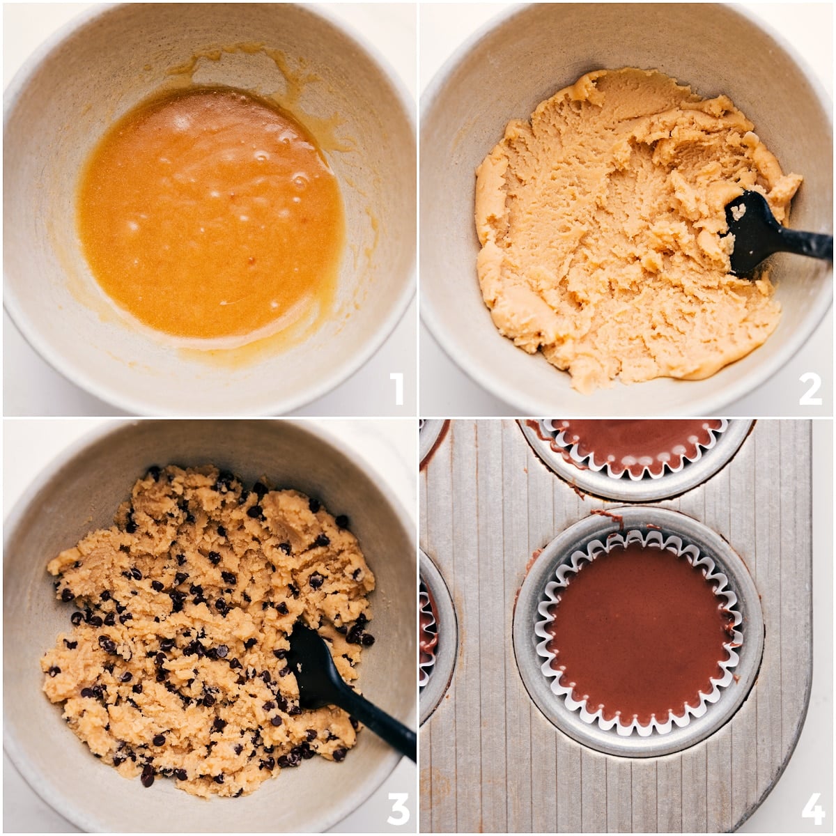 These delicious Cookie Dough Cups are made by loading edible cookie dough in a miniature muffin tin and covering it with melted chocolate -- it ends up kind of like a Reese'sยฎ Peanut Butter Cup but with cookie dough instead of PB!ย Recipe via chelseasmessyapron #dessert #best #quick #easy #simple #chocolate #snack #favorite #cookie #dough #cookiedough #cups