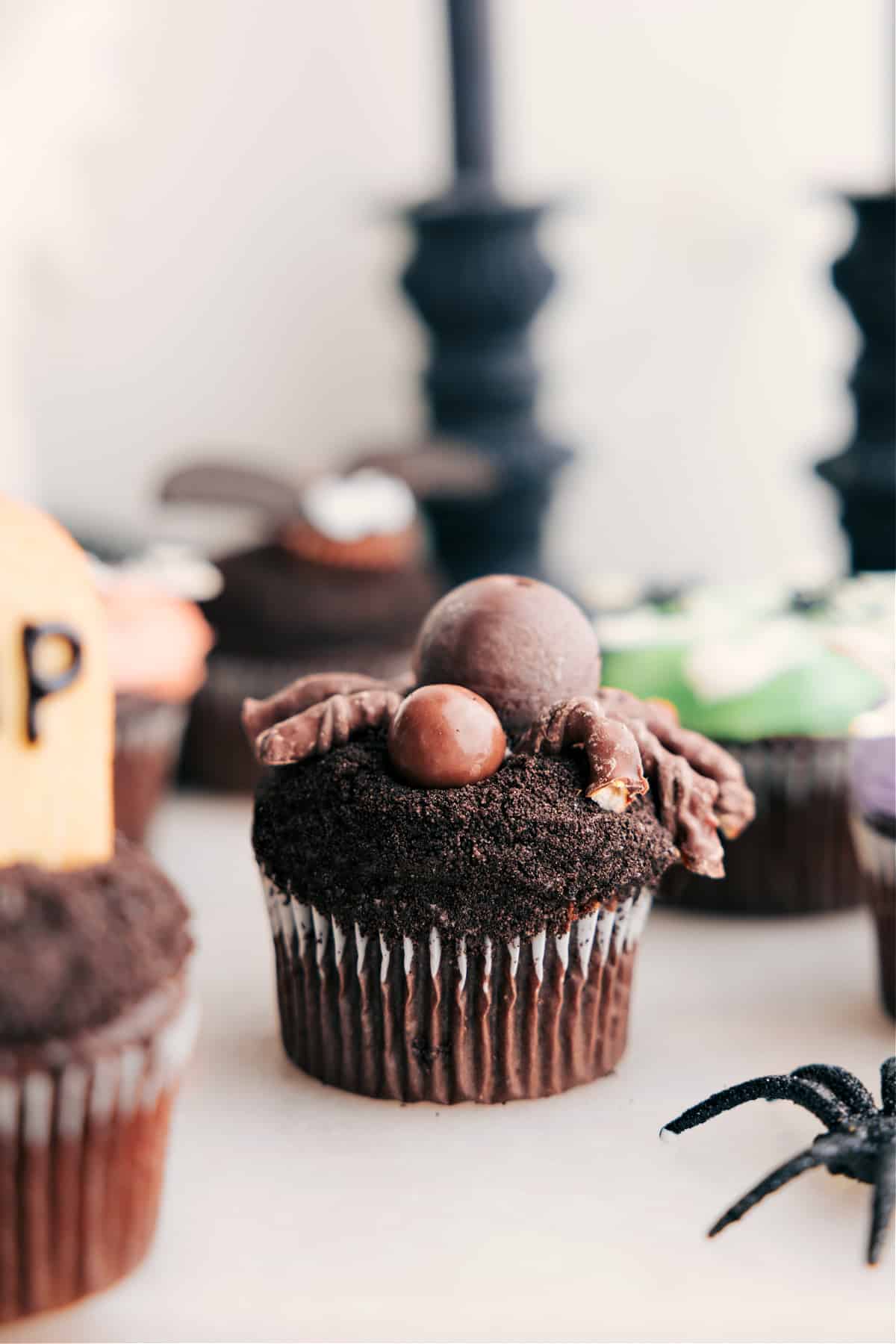 Halloween Inspired Spider Cupcakes Festive spider dessert for a spooky treat.