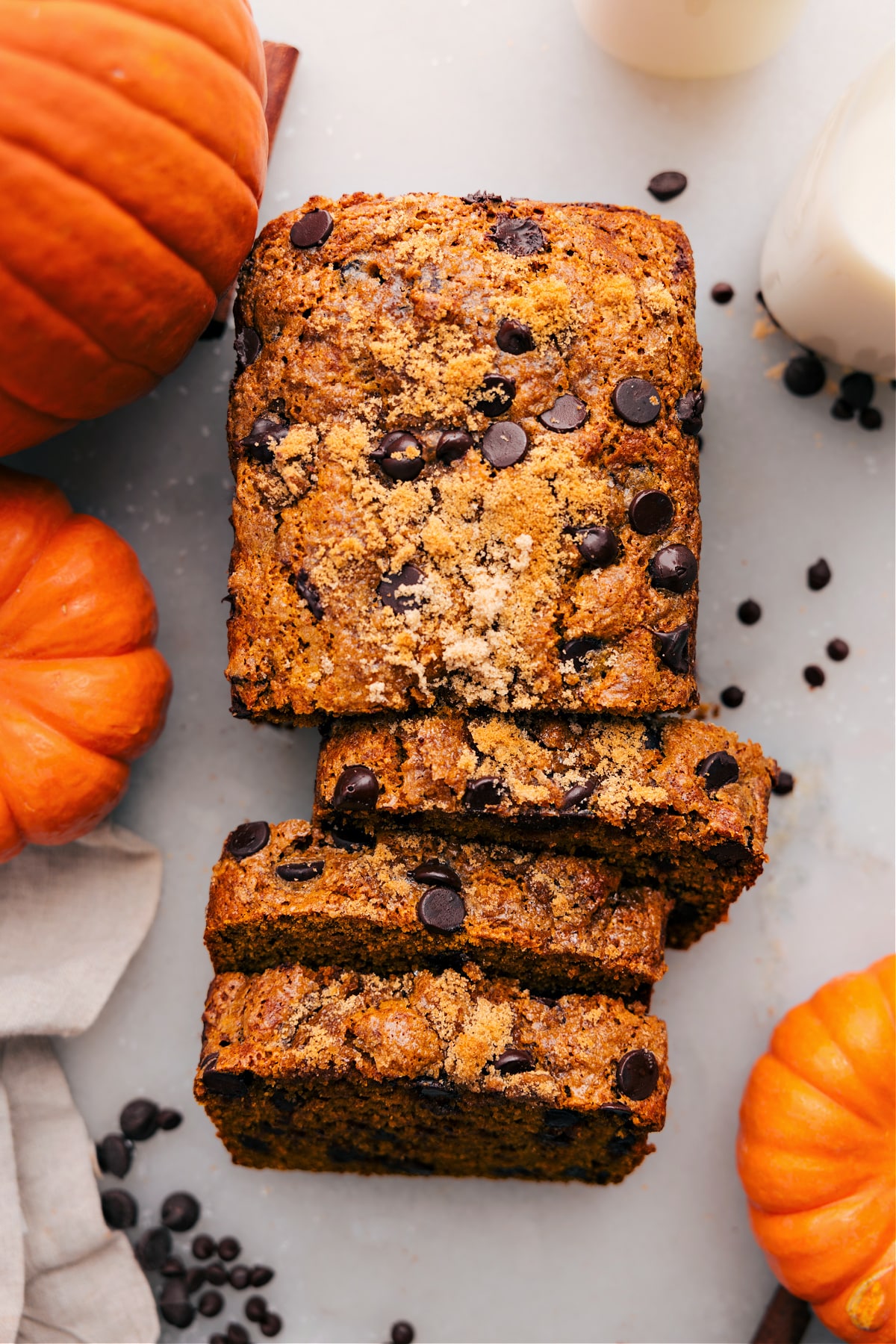 Healthy Pumpkin Bread Slices A loaf of moist pumpkin bread with a rich orange color, sliced and ready to enjoy.