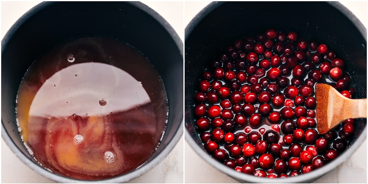 How To Make Cranberry Sauce Recipe Orange juice and cranberry juice whisked together with sugars, then fresh cranberries added to the pot for this cranberry sauce.