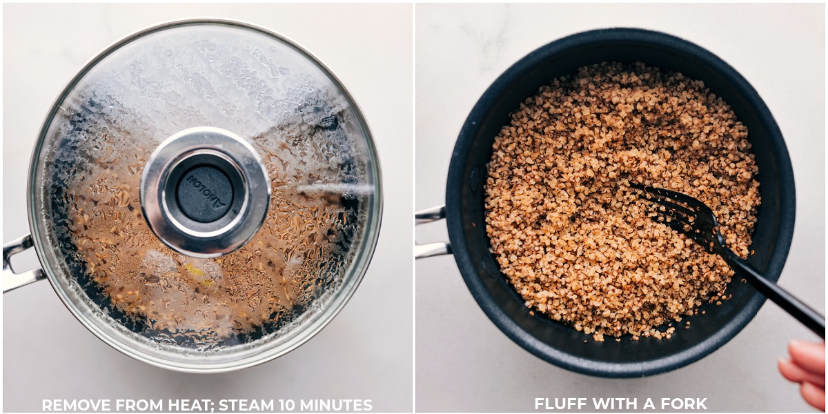 How To Cook Quinoa Simply And Perfect Everytime The grain removed from the heat but covered to steam and then the lid being removed and it being fluffed.