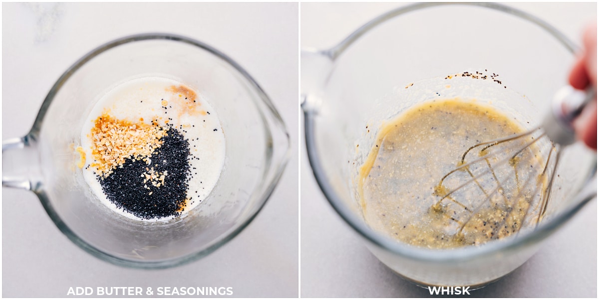How To Make The Butter Topping For Turkey Cranberry Sliders Butter and seasonings whisked together in a glass measuring cup to spread on top of the rolls.