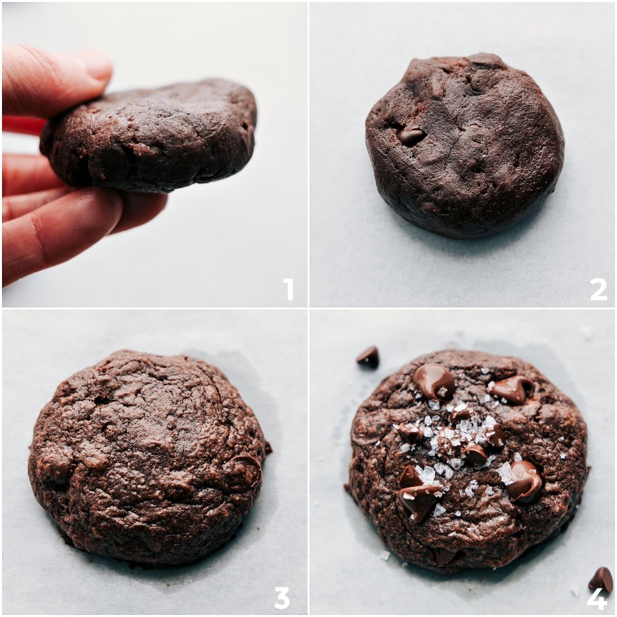 Baking Up Brownie Cookies Dough balls being rolled out into discs and baked up.