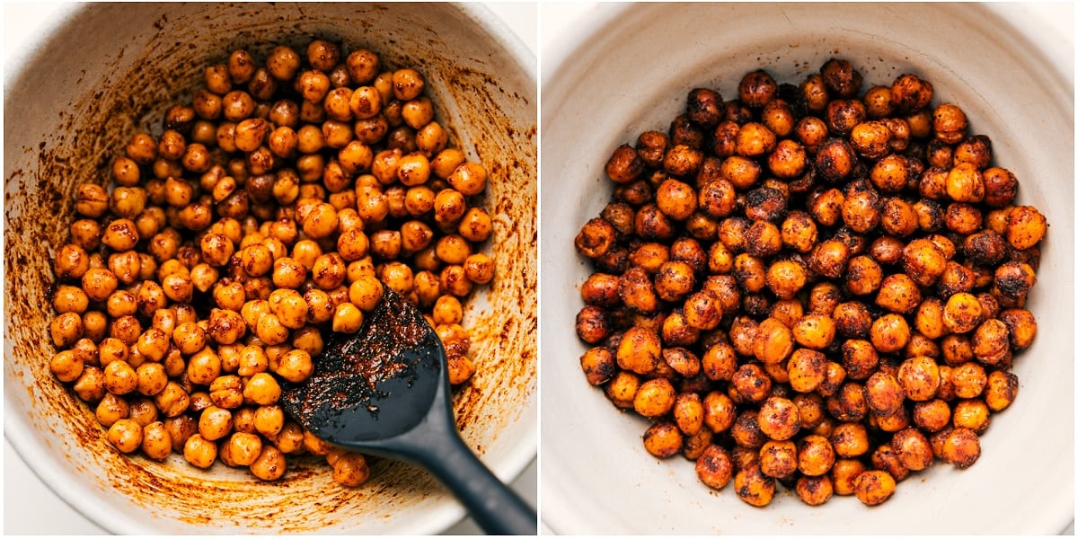 Baking Chickpeas To Add Into This Chickpea Salad Chickpeas coated in seasonings and roasted until crisp for this chickpea salad.