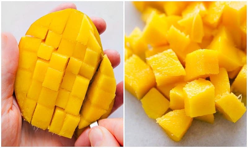 Here we show you how to cut a mango into cubes or strips. Plus, all your questions about mangoes answered and plenty of ways to use them! Recipe via chelseasmessyapron #withapit #intoslices #cubes #easy #hacks #withaseed #fun #howtocutamango Cubing a mango