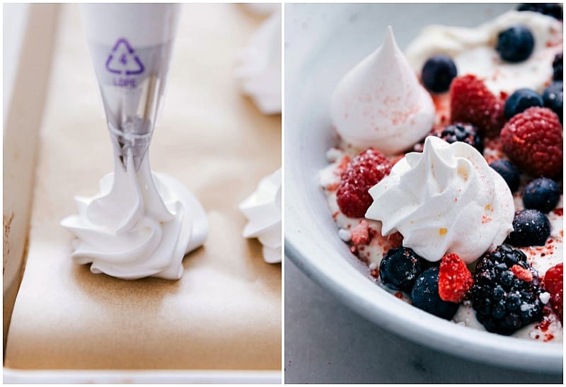 The treat pipping on sheet pan and then after baking served in a dessert.