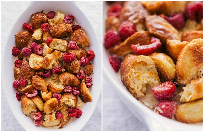 Easy Bread Pudding Prep - Oven Ready Delight Unbaked easy bread pudding recipe in a dish, ready for the oven.