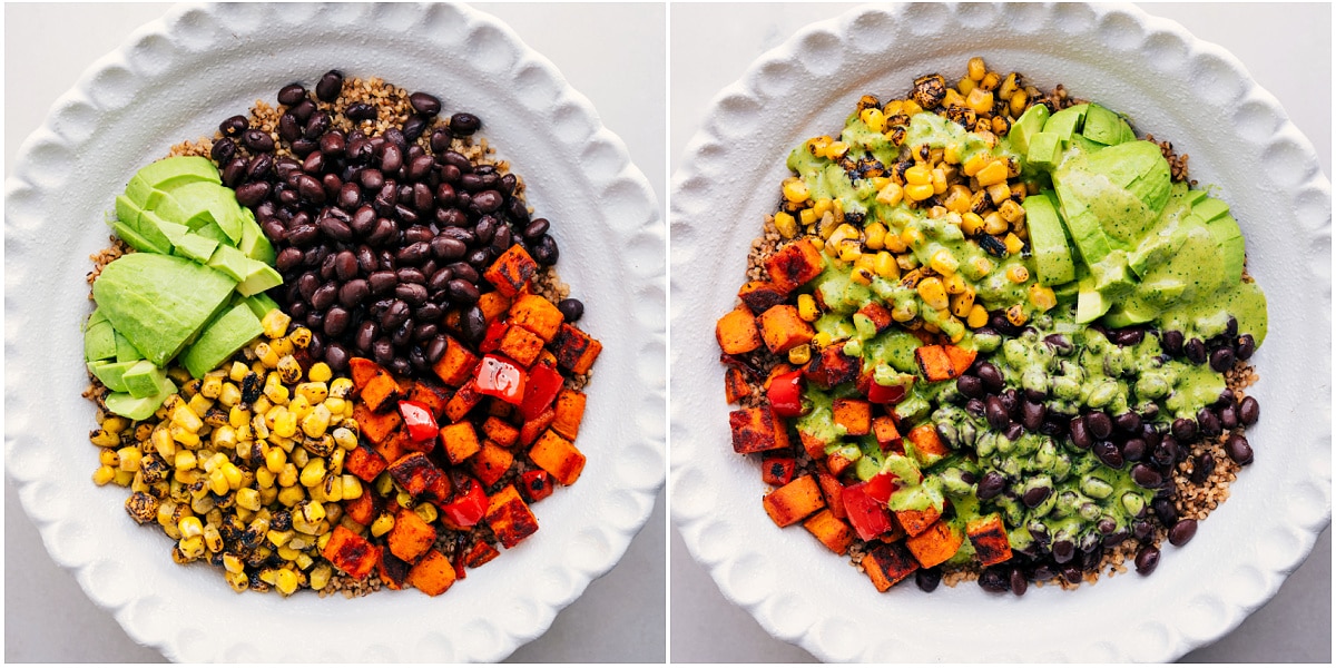 How To Make Quinoa Black Bean Salad All the ingredients combined in a bowl and dressed.