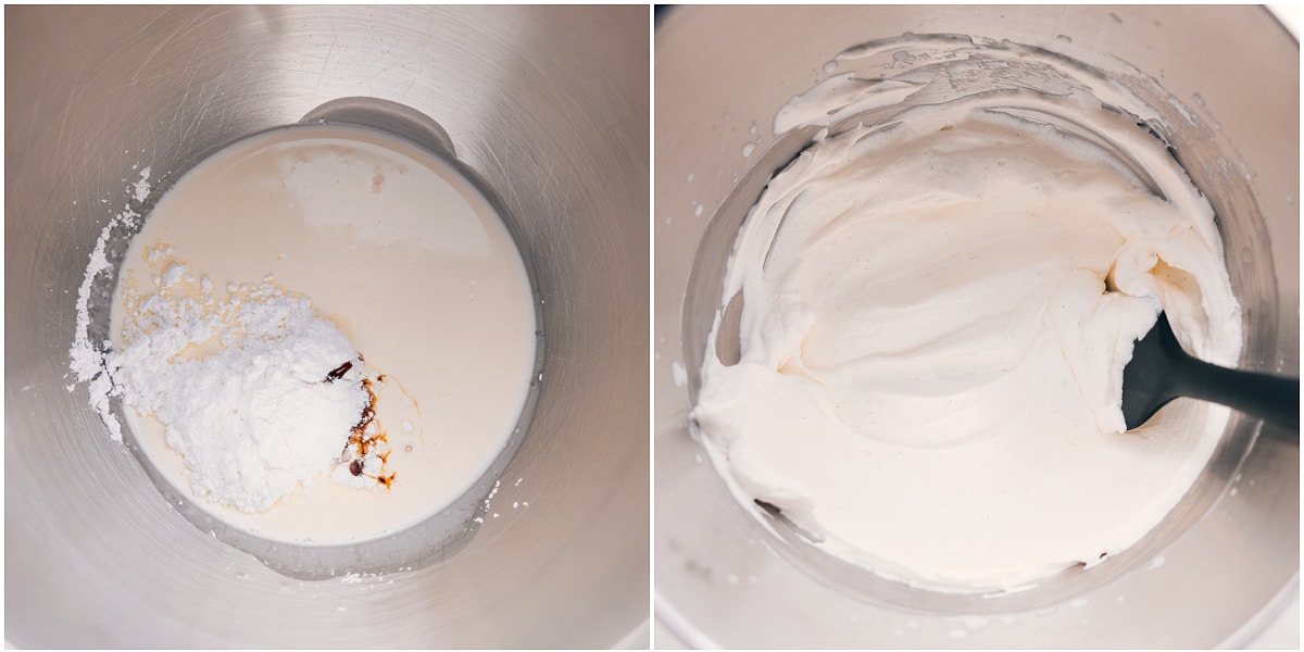 How To Make This Whipped Cream Recipe All the ingredients in this whipped cream recipe whipped together in a stand mixer till medium peaks.