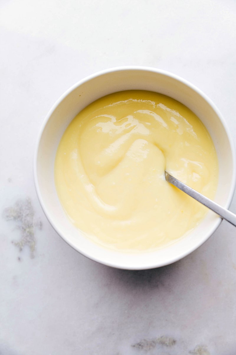 The Best Custard Filling Recipe Custard filling for banana crepes in a bowl.
