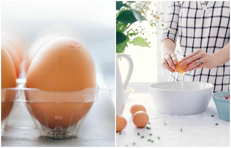 Cracking a Fresh Egg from the Carton into a Bowl for Cooking Fresh eggs in carton and cracking one into a bowl.