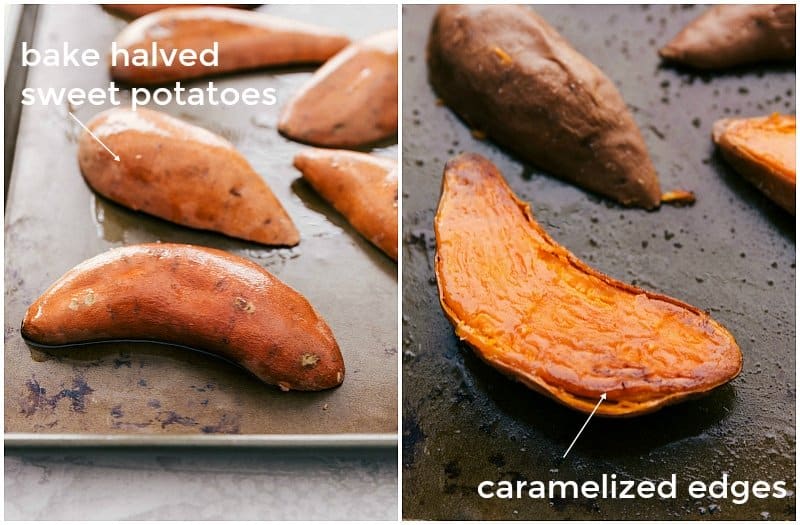 How to Bake Sweet Potatoes for Caramelization The sweet potatoes right out of the oven, caramelized and delicious.