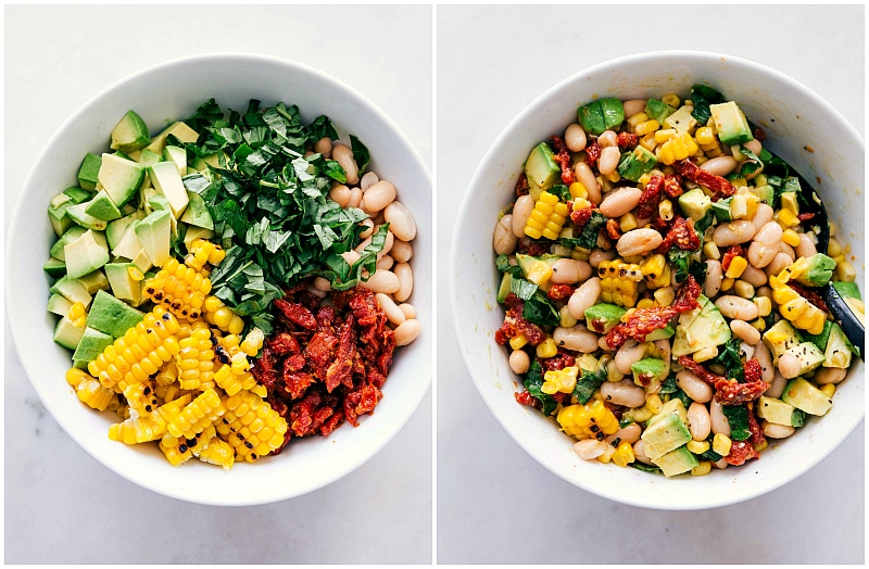 Process shot: white bean and corn salsa.