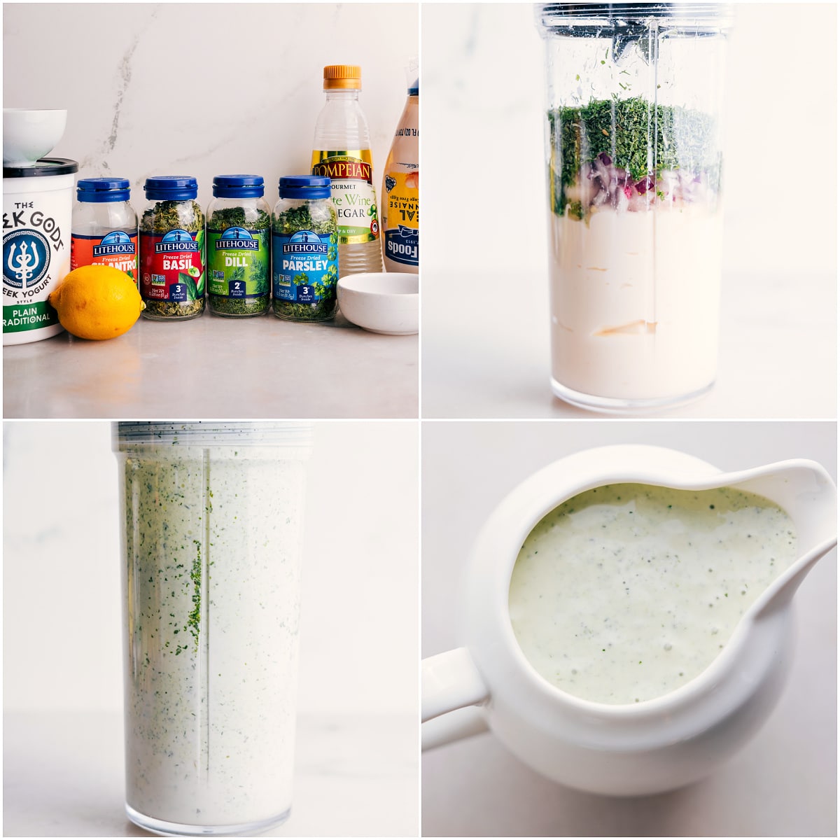 The Best Green Goddess Dressing To Top BBQ Chicken Bowls Prep all the dressing ingredients and blend to make this green goddess dressing for drizzling over the dish.