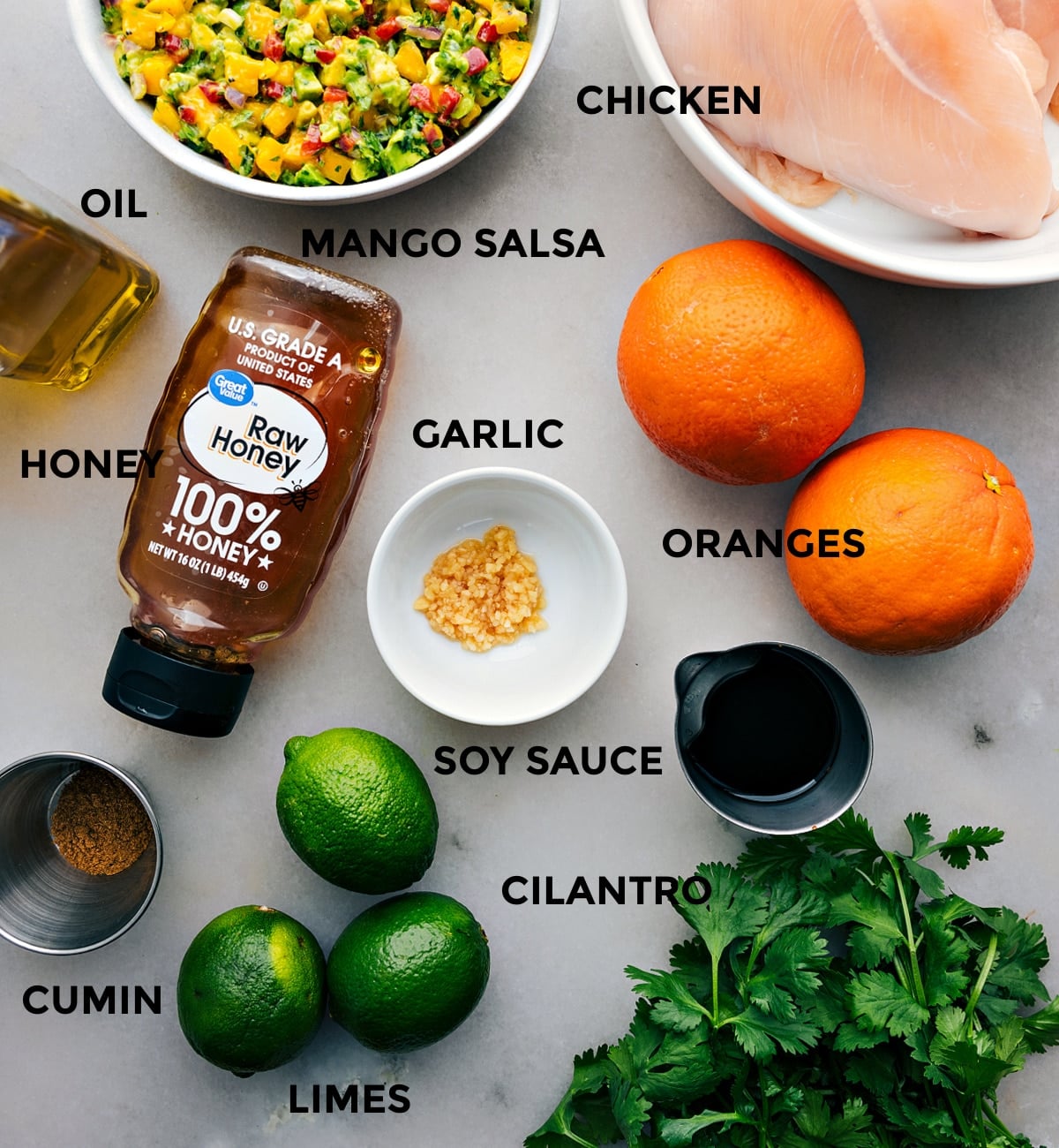 Ingredients In Cilantro Lime Chicken All the ingredients for this recipe prepped out for easy assembly.