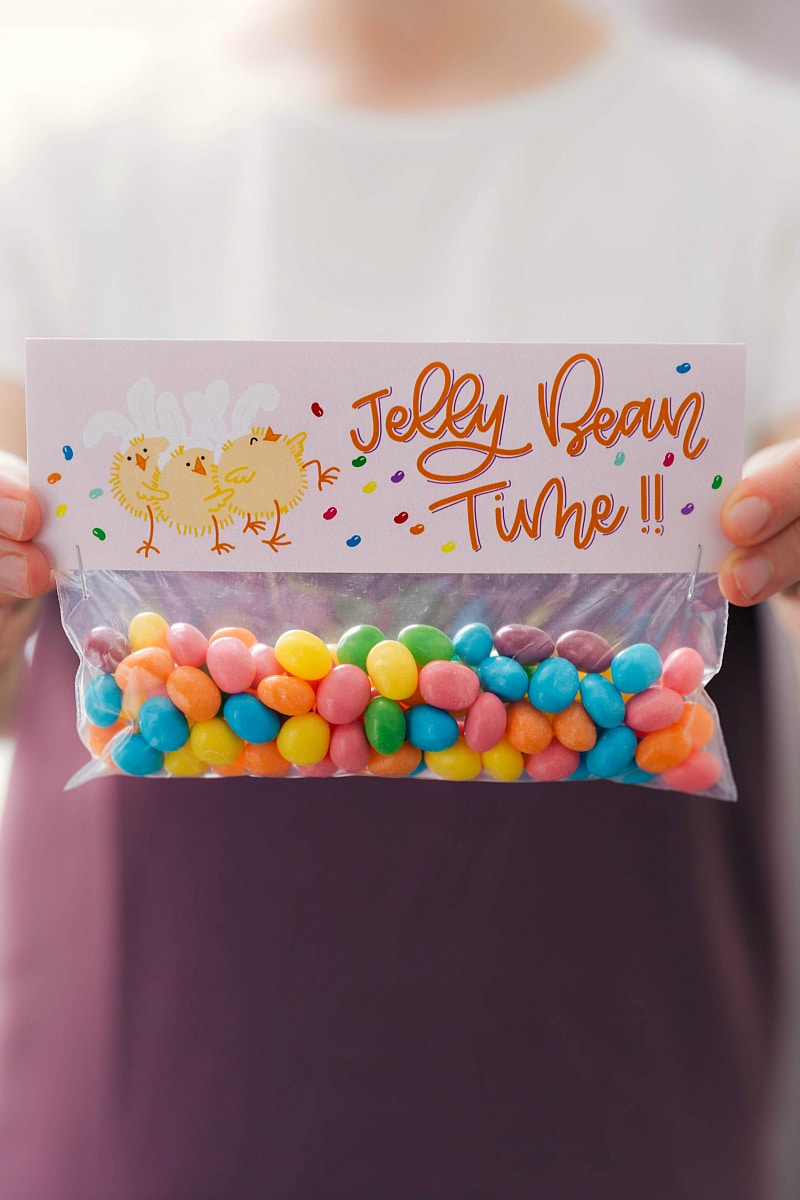 These five different Easter Treats are easy to make and delicious to eat!ย Treats are put in snack-size plastic bags with my FREE printable bag toppers! Recipe via chelseasmessyapron.com #easter #smores #party #bag toppers #springtime Jelly bean time bag topper