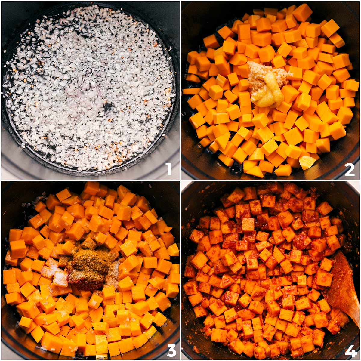 How To Make Butternut Squash Curry Sautรฉ the shallots, then add the butternut squash, garlic, ginger, seasonings, and tomatoes to the pot for this butternut squash curry.