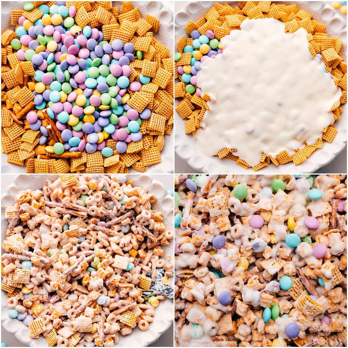 How To Make Bunny Bait Add everything to one bowl and mix well. Pour in the white chocolate, stir to coat, then spread it all on a sheet pan to harden. Thatโs how this Bunny Bait comes together!