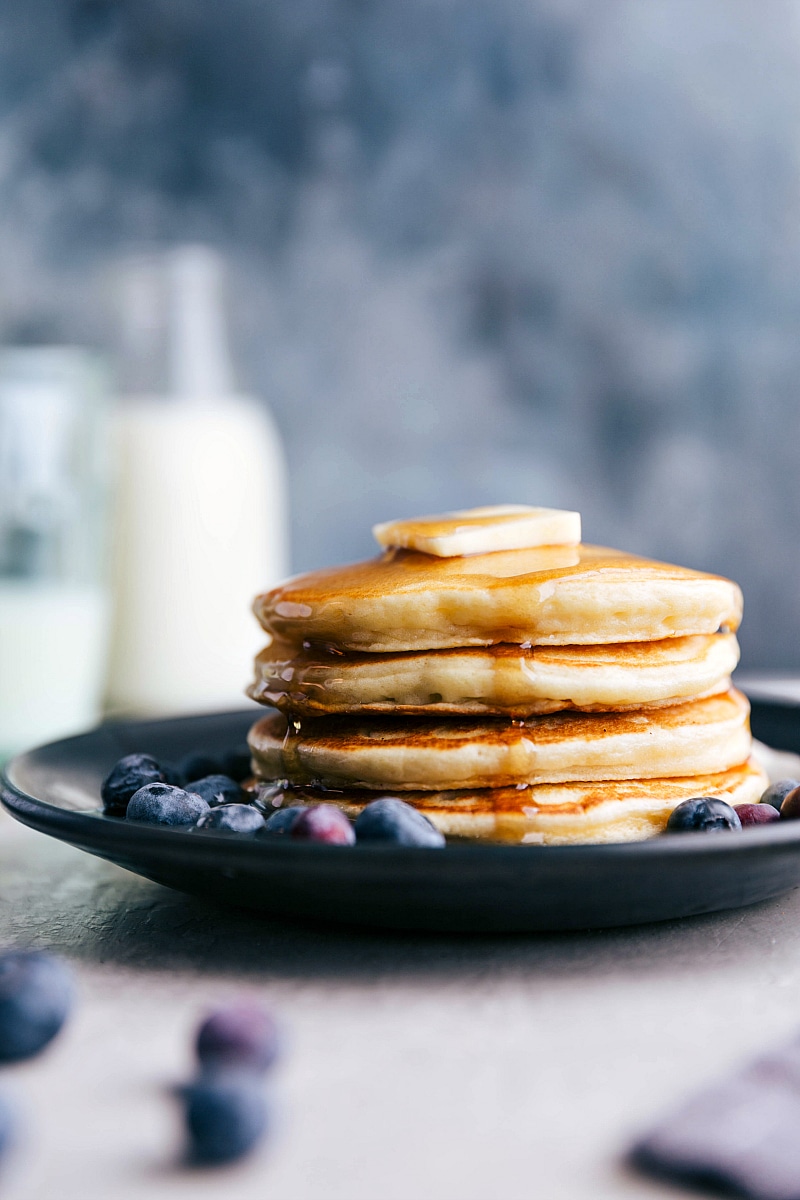 Pack your pancakes with nutrition and protein! Stack of Greek Yogurt Pancakes.