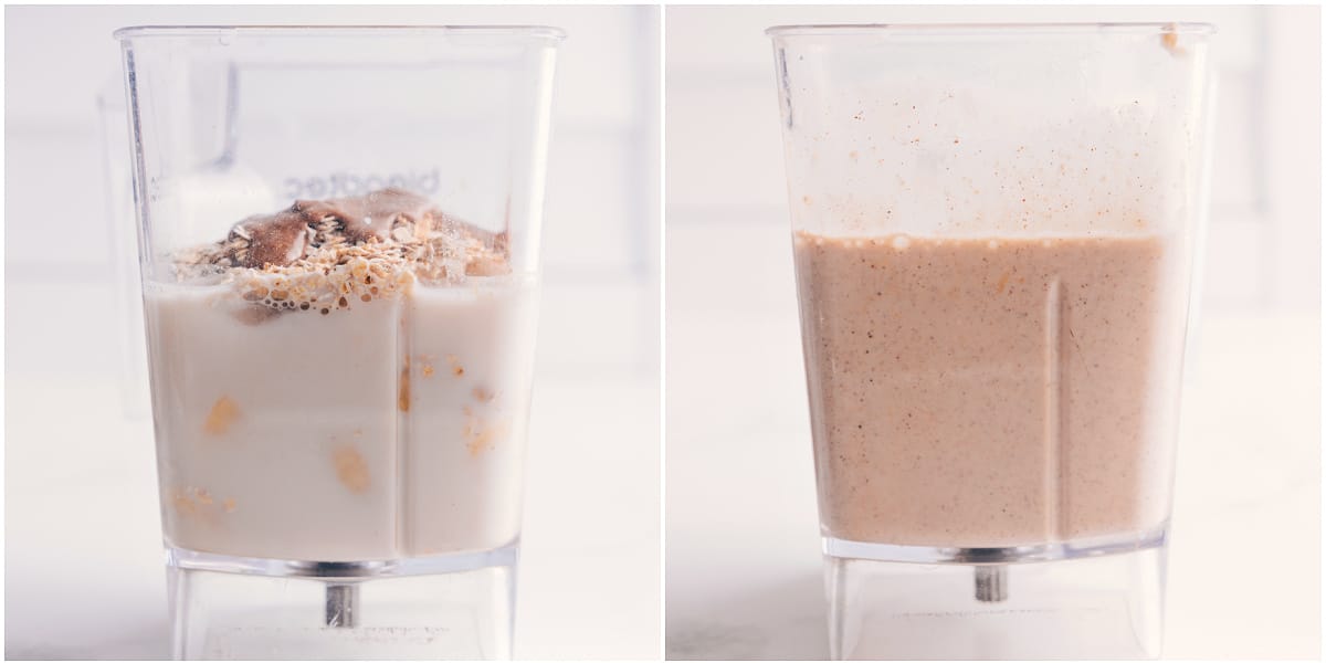 How To Make The Best Oatmeal Smoothie All the ingredients added to the blender and it all blended together to make this delicious oatmeal smoothie.