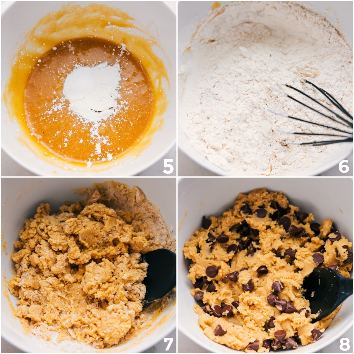 Mixing Together Wet And Dry Ingredients Mixing dry ingredients into the dough until combined.