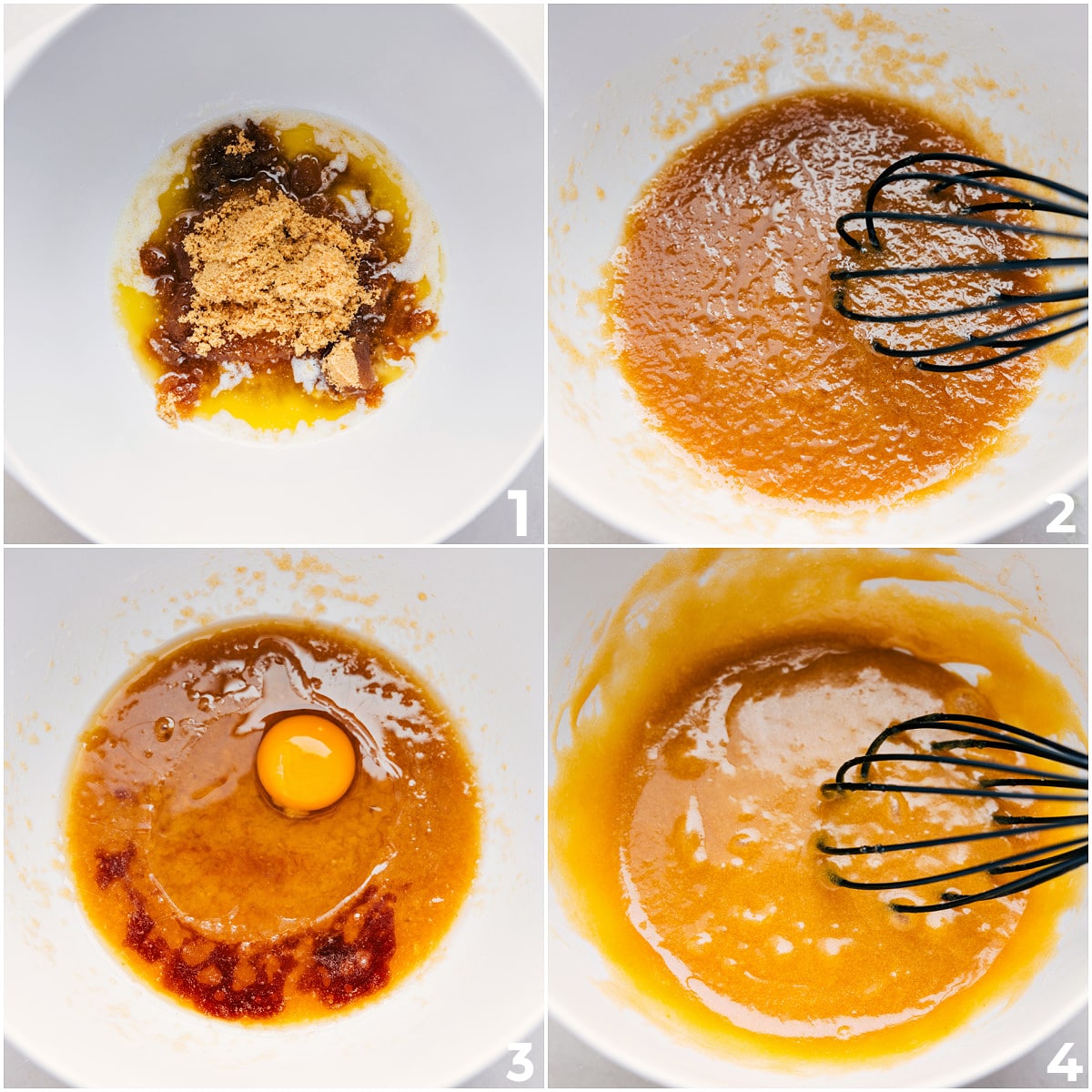 How To Make Bakery Style Chocolate Chips Cookies Whisking wet ingredients for bakery-style chocolate chip cookies.