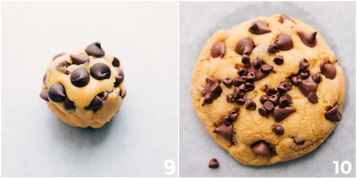 Bakery Style Chocolate Chip Cookie Dough Balls Rolling the dough into balls and baking.