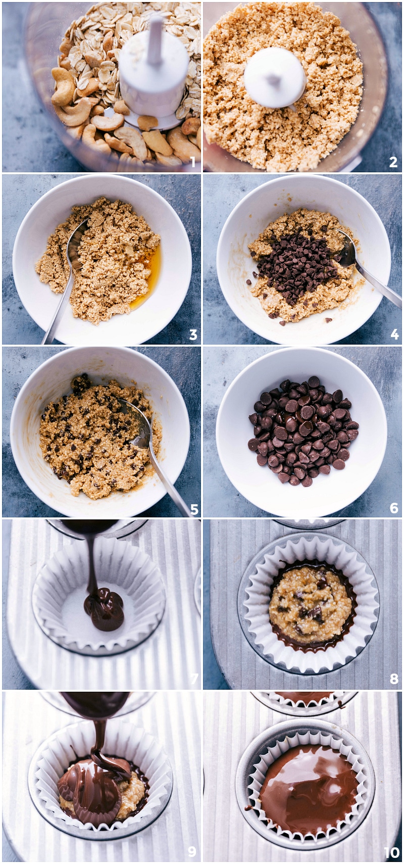 Healthy Cookie Dough Cups Photo collage showing steps to make this recipe