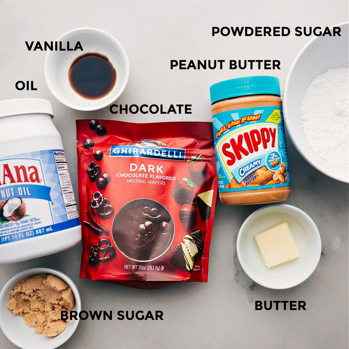 Homemade Peanut Butter Cups Ingredients All the ingredients in this recipe prepped out for easy assembly.