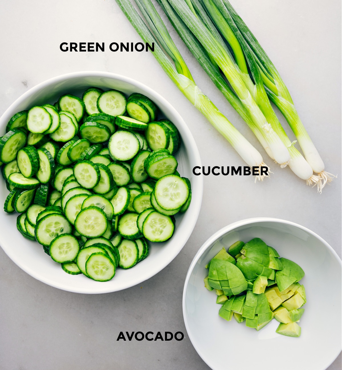3-Ingredient Asian Cucumber Salad The 3-ingredients in this simple salad prepped out for easy assembly.
