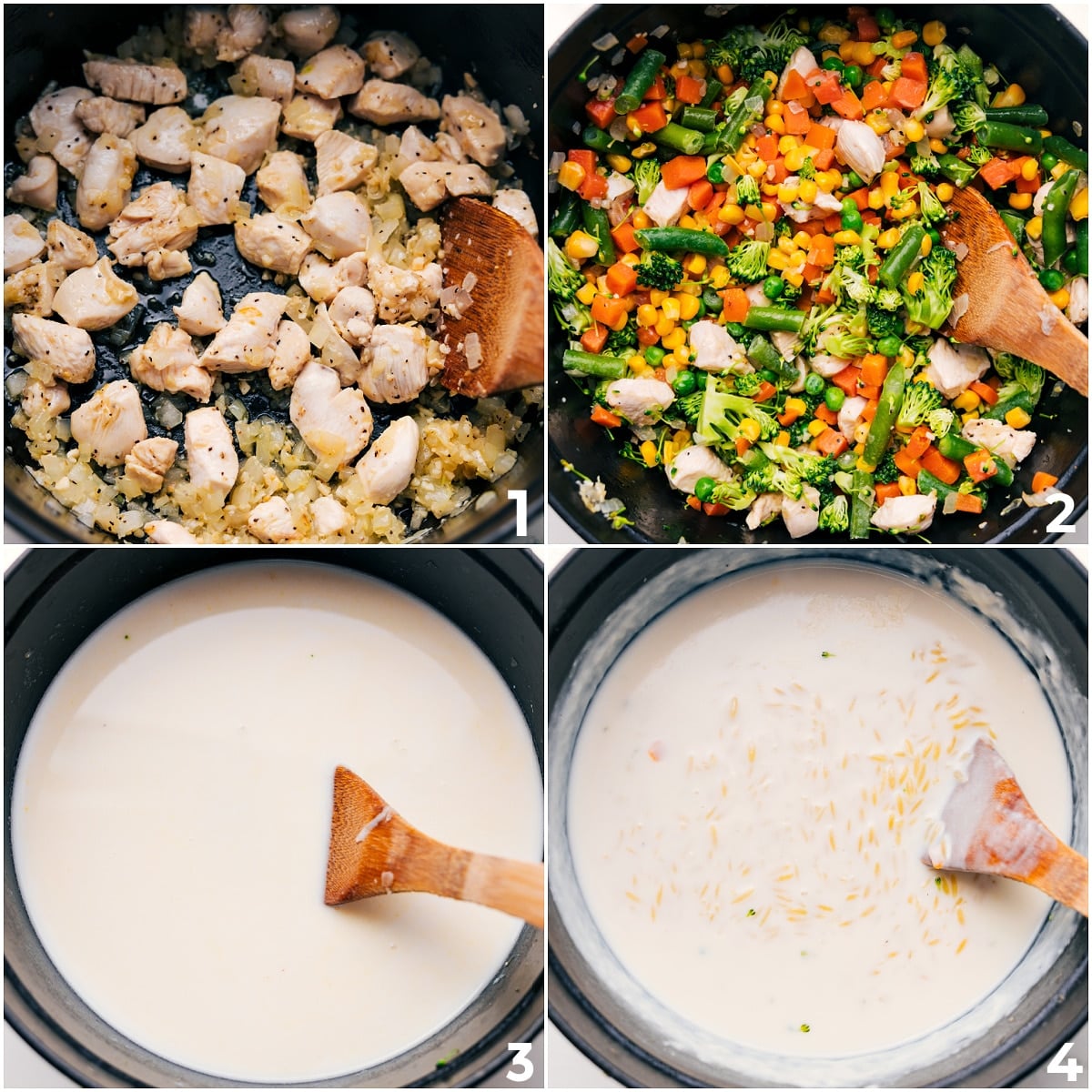 How To Make Creamy Orzo The chicken is cooked through, then the veggies, creamy sauce, and orzo are added and simmered until everything is tender and creamy.