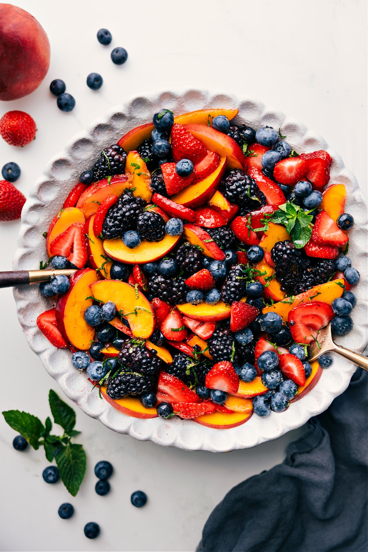 Peach Fruit Salad tossed together with the best dressing.