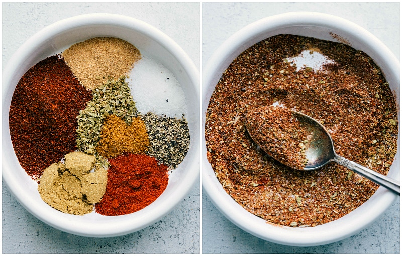 Mixing Seasonings - Crafting a Flavorful and Aromatic Blend Various seasonings being mixed together to create a delicious and aromatic blend.