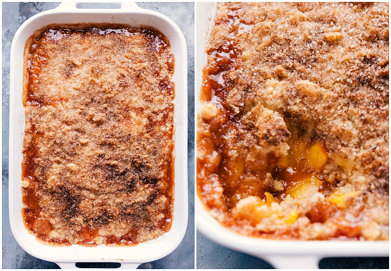 Freshly Baked Peach Cobbler - Delicious Dessert Ready to Serve Finished peach cobbler recipe, fresh out of the oven, a delicious dessert ready to be enjoyed.