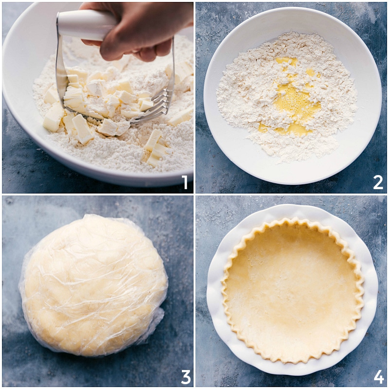 Pie Crust Preparation: Making and Placing in Pan Making the pie crust and placing it into the pan.