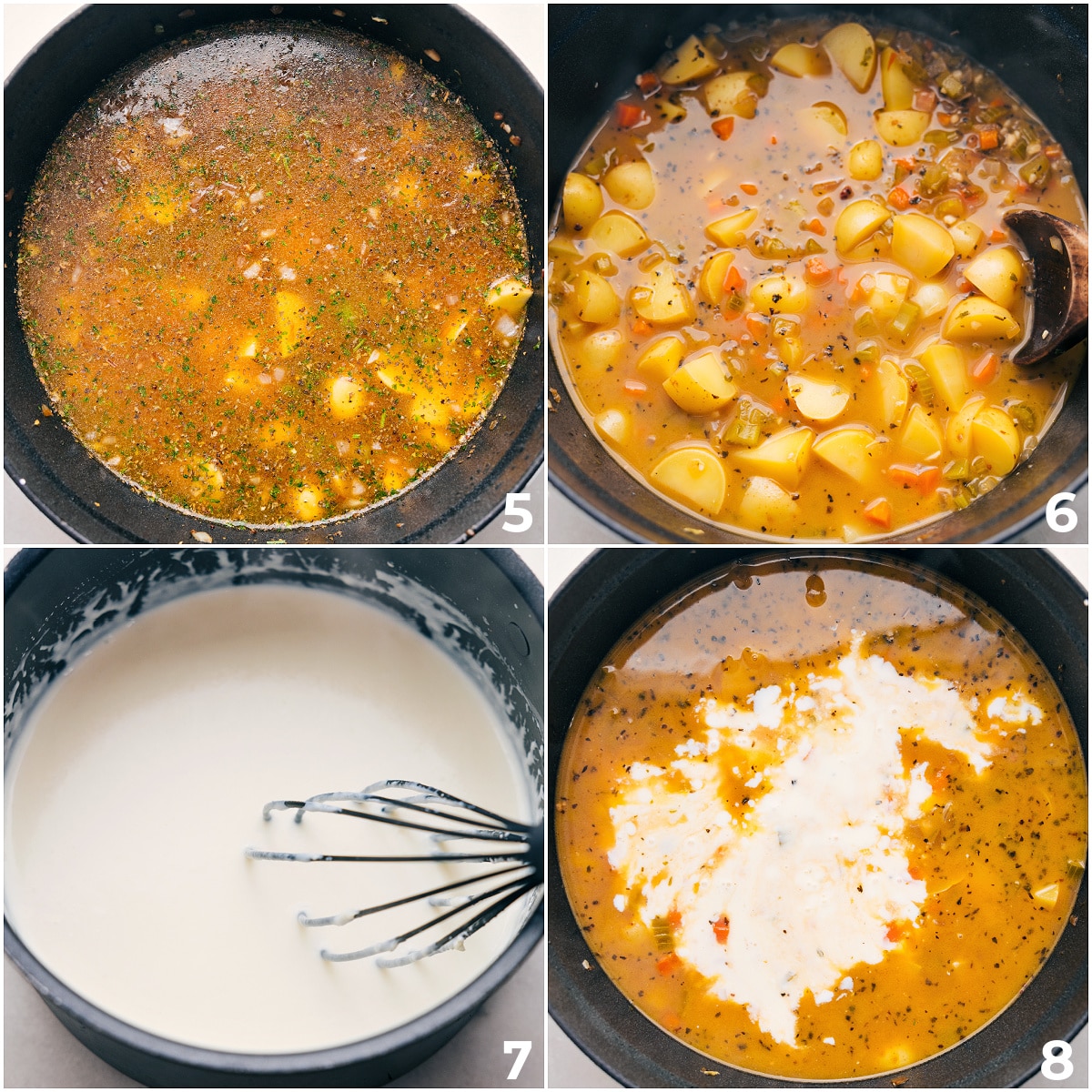 How To Make Sausage And Potato Soup Add the broth and cream sauce to make this dish creamy.