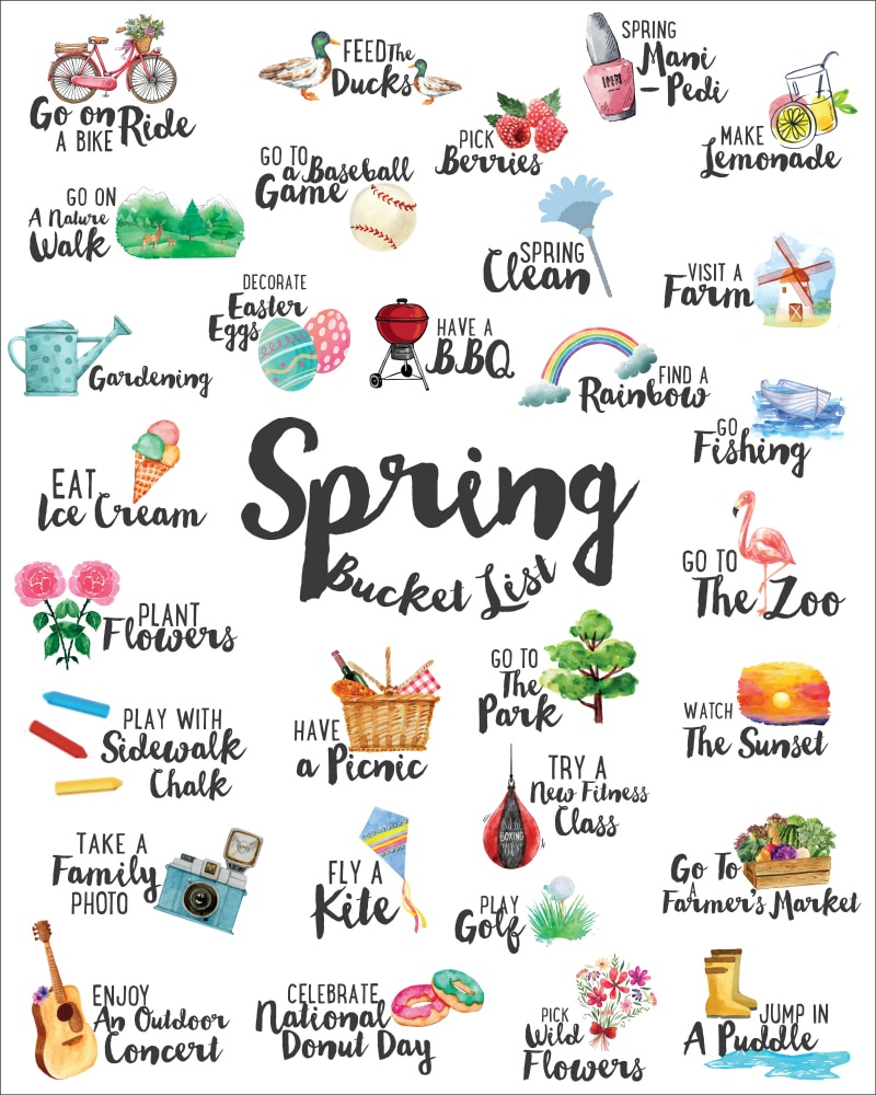 Free Spring Bucket List to print out and check off.