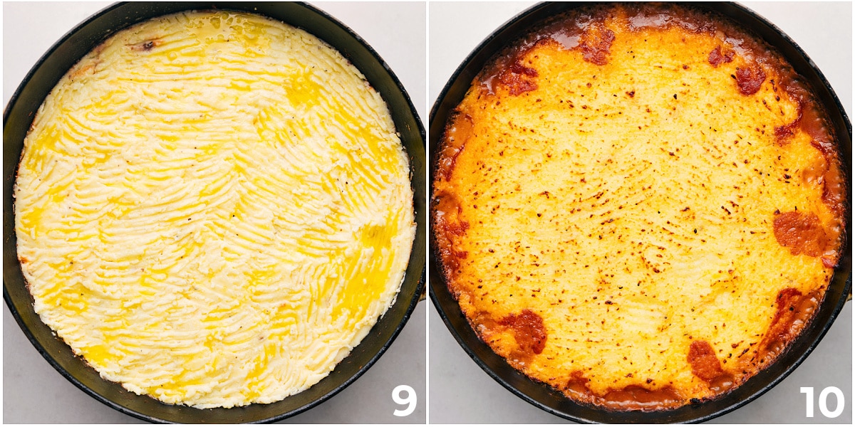 Mashed Potatoes And Ground Beef Dinner The mashed potatoes spread on top of the Ground Beef Shepherd's Pie and it all being baked.