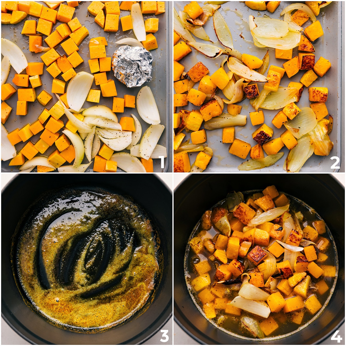 How To Make Butternut Squash Soup Roast butternut squash, onions, and garlic on a sheet pan, then add them to the pot for this butternut squash soup.
