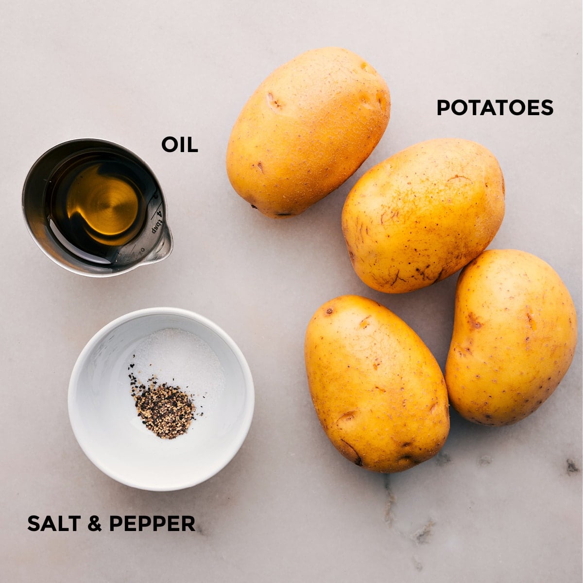 Ingredients In Baked Potatoes Ingredients in this recipe prepped out for easy assembly.