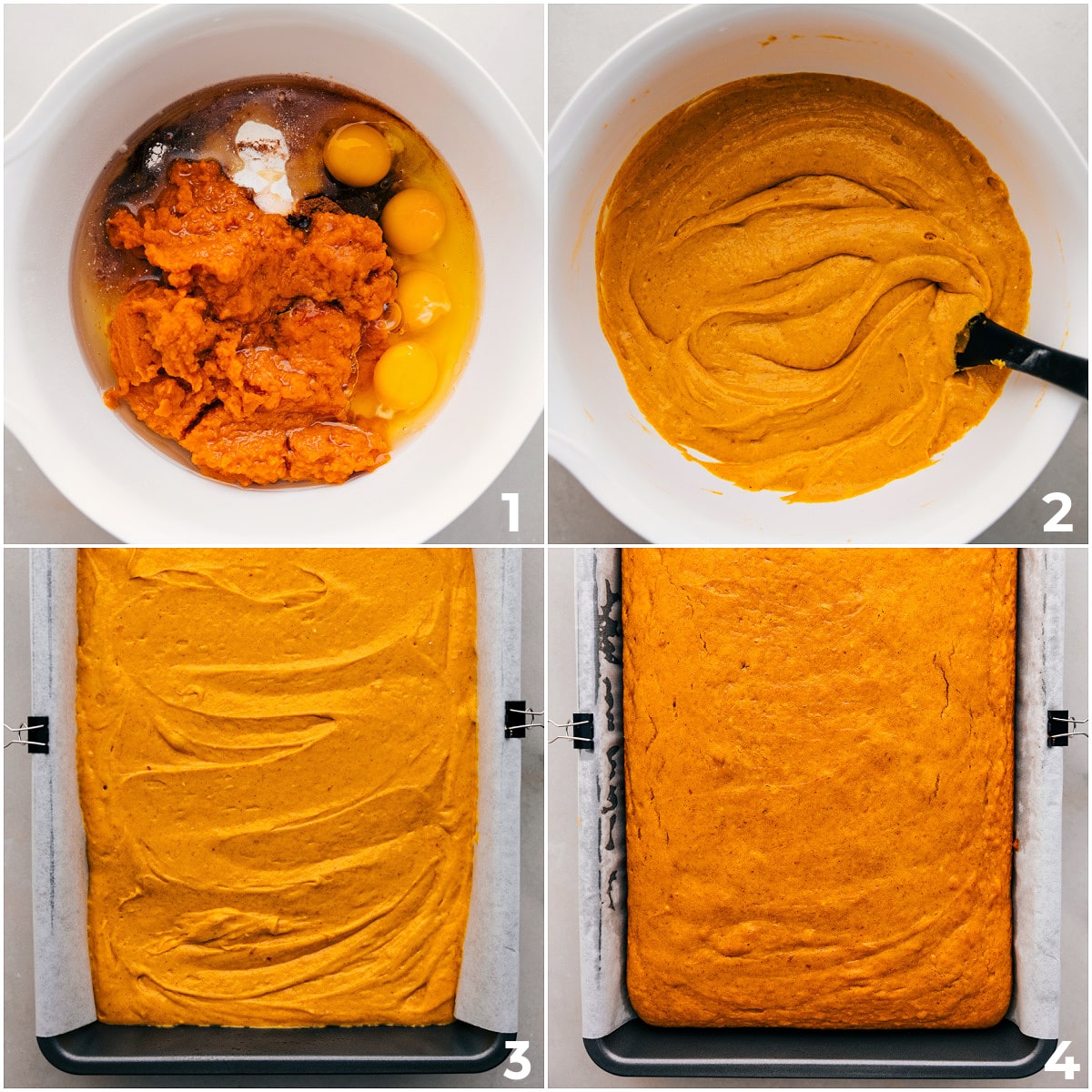 How To Make Pumpkin Poke Cake Mix all the ingredients in one bowl, spread into a pan, and bake for this pumpkin poke cake.