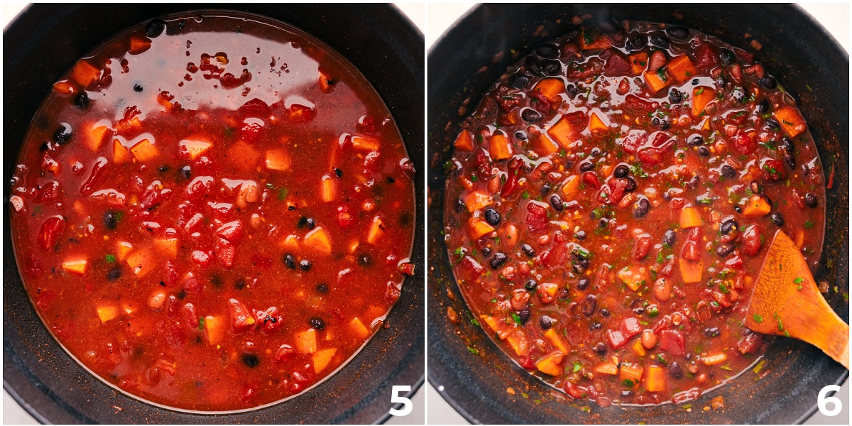 Comforting And Delicious Sweet Potato Chili Cooking Let everything simmer to develop a thicker consistency.