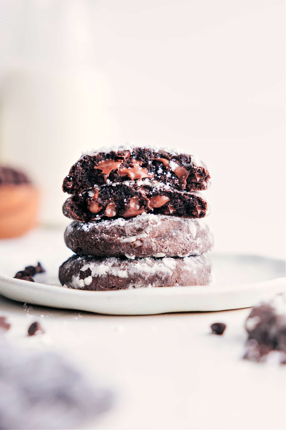 Warm Chocolate Crinkle Cookies with a Light Powdered Sugar Dusting