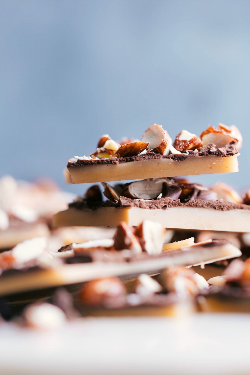 Delectable Stacked Toffee Layers - A Symphony of Sweetness and Crunch Layered toffee pieces stacked, showcasing their rich and crunchy texture.