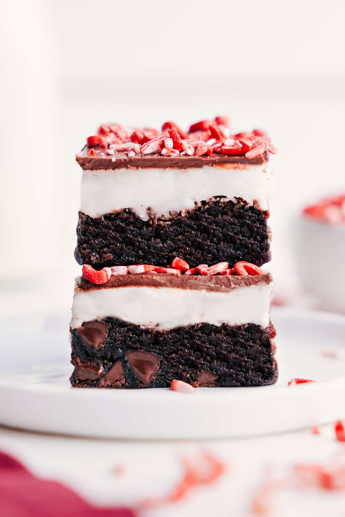 Peppermint Brownies Stacked On Top Of Eachother Peppermint Brownies stacked on top of each other ready to be served and enjoyed.