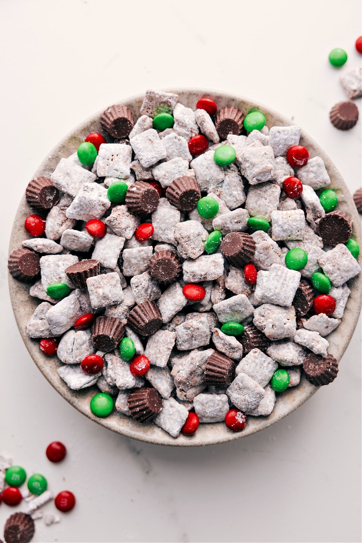 Fun and festive Reindeer Chow in a bowl.