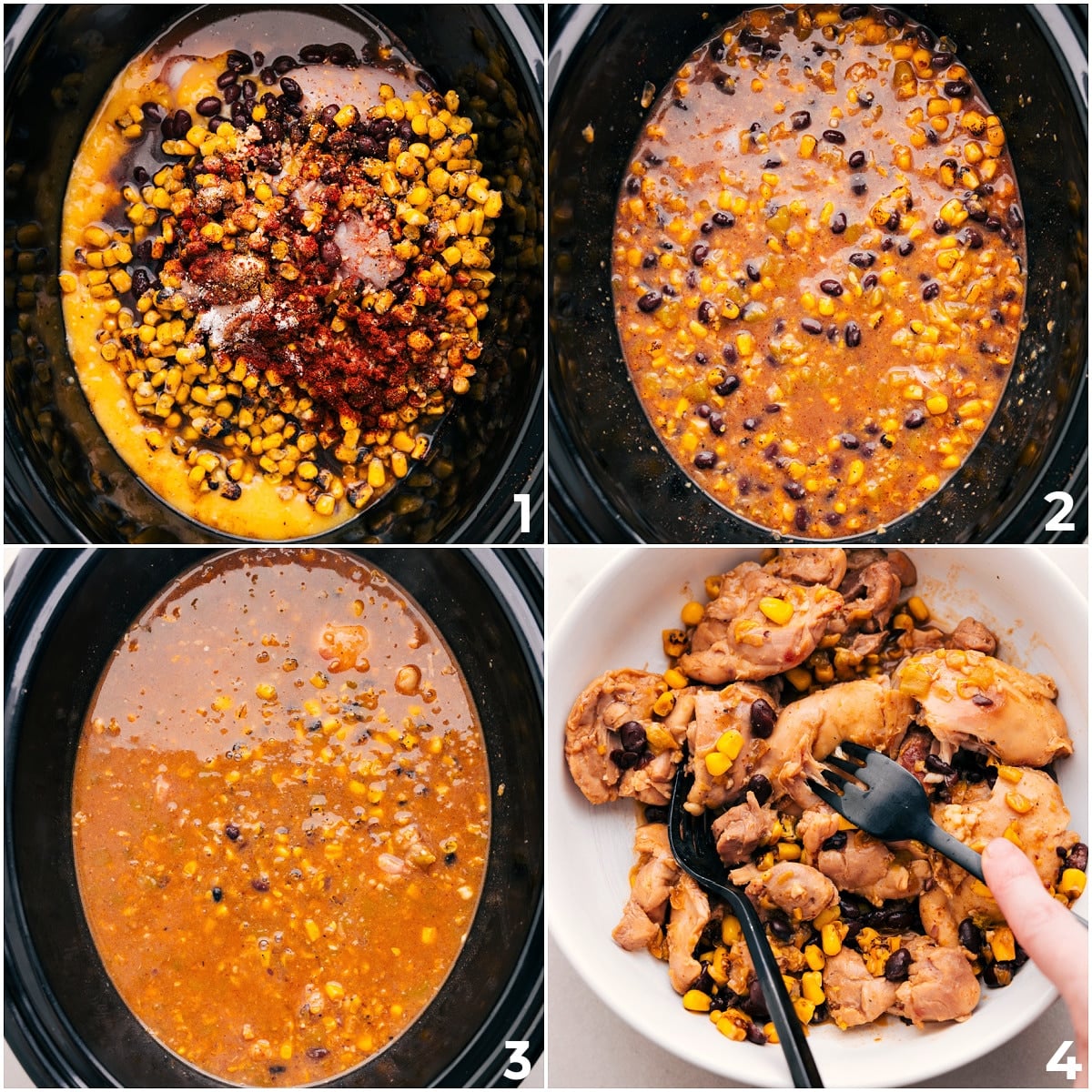 How To Make Chicken Corn Chowder Add all ingredients to the slow cooker, cook the chicken through, then remove and shred it for this chicken corn chowder.