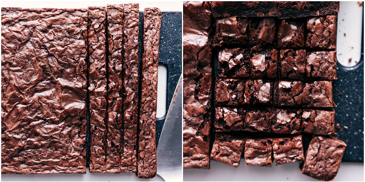 Prepping The Brownies To Layer Into The Trifle Chopped brownie pieces prepared for layering into the brownie trifle.