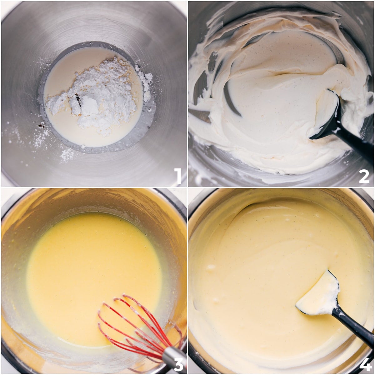 How To Make The Cream For This Brownie Trifle The cream layer of this dessert being whipped together in a bowl.